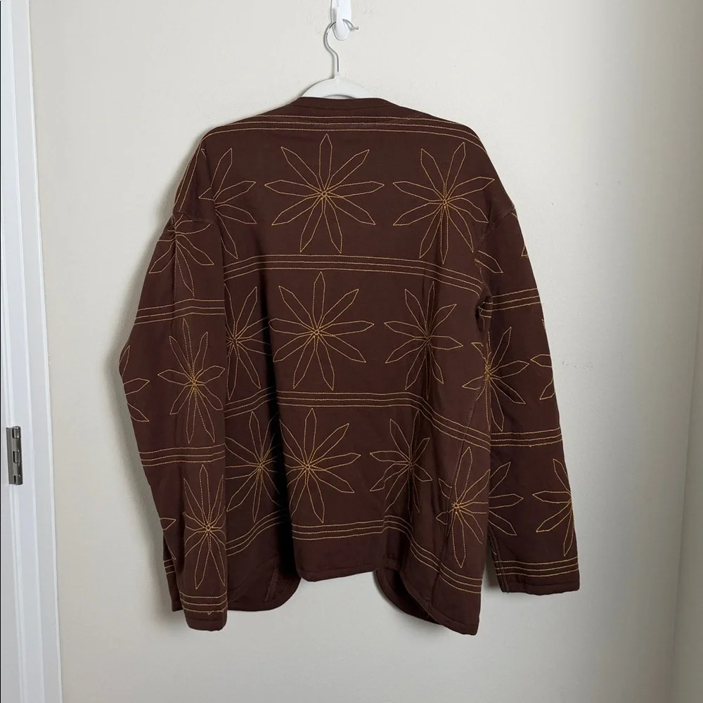 NWT Zara Embroidered Quilt Jacket Brown Yellow Size XL